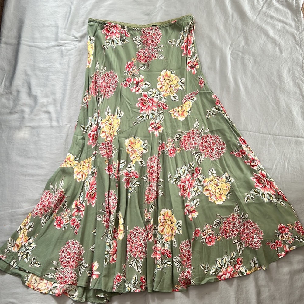Green Floral A-Line Skirt